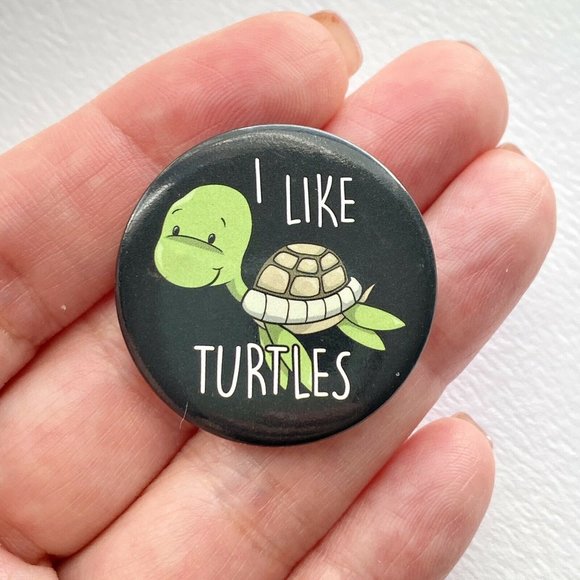 Cute I Like Turtles Button Pinback Lapel Hat Lanyard Collectible Pin 1.25” - Picture 2 of 4